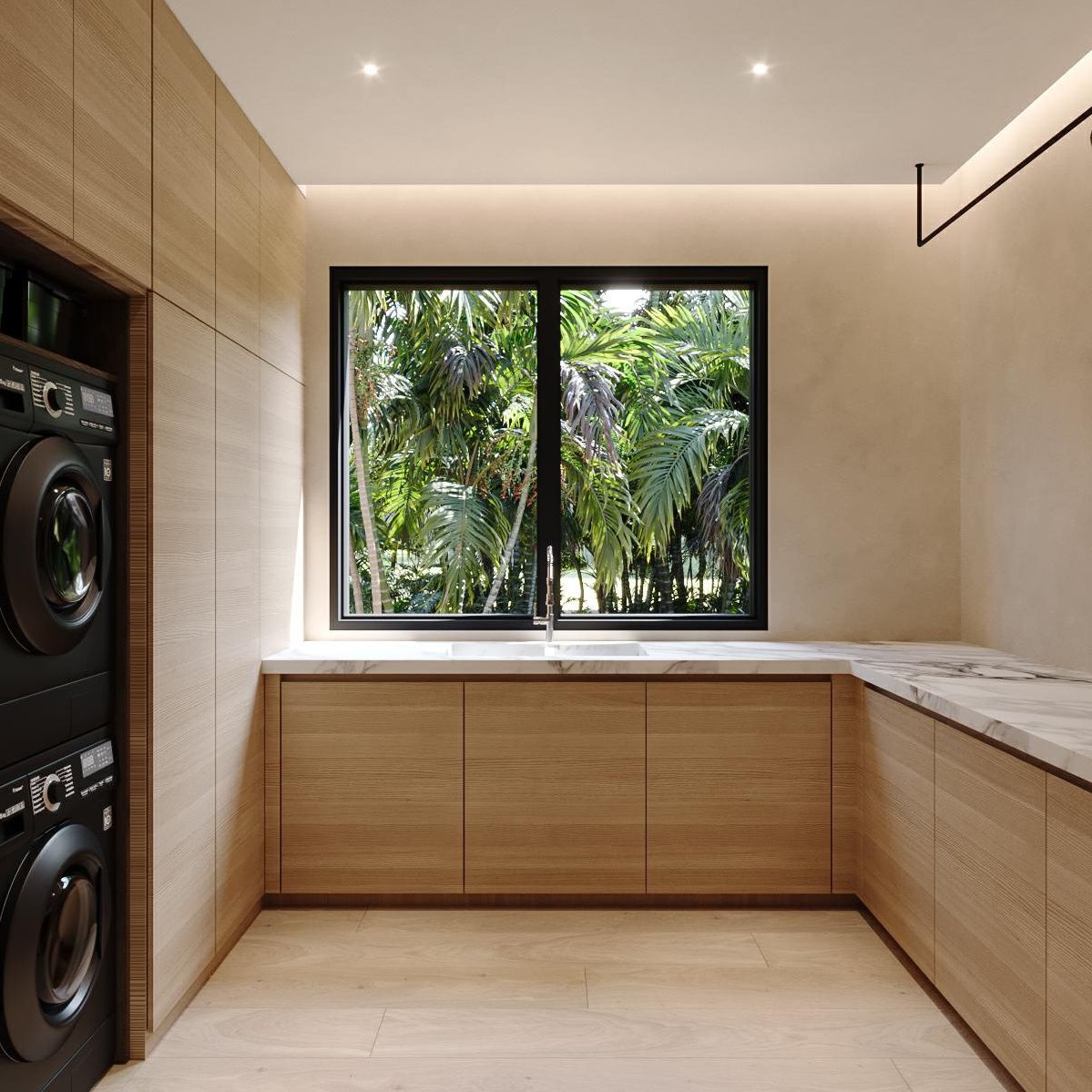 Dining toward the kitchen — island and marble backsplash