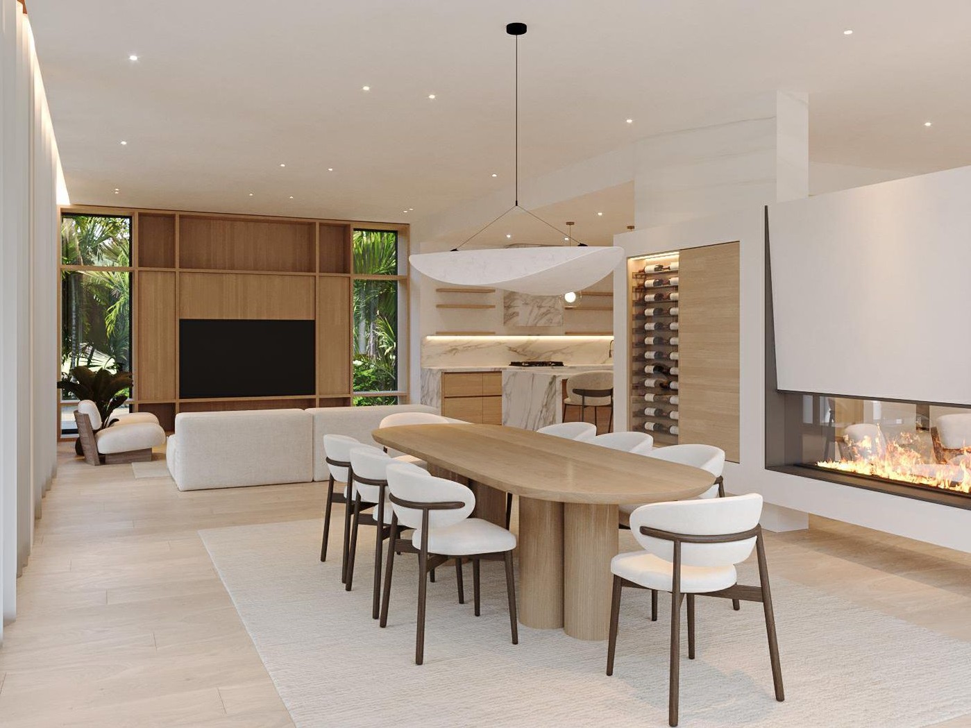 Living room — seating group and floating hearth